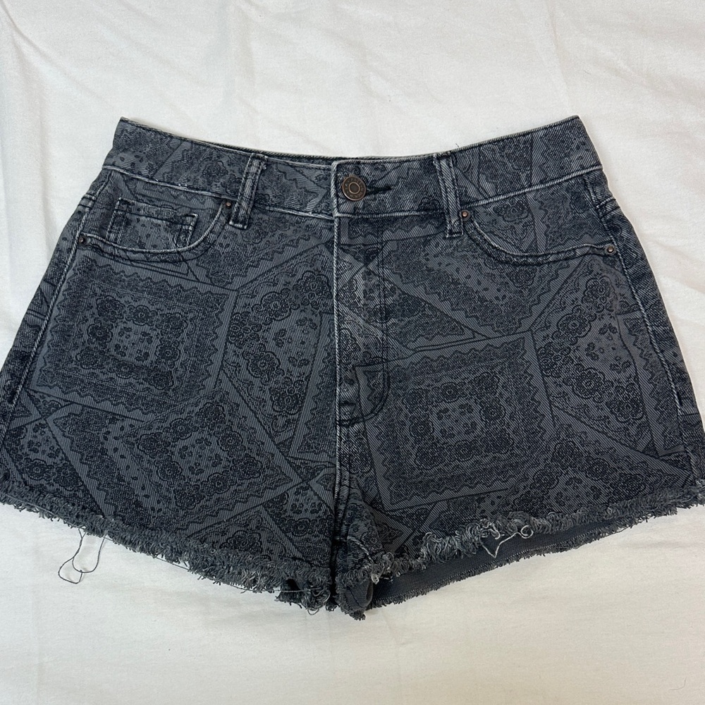 Pacsun High Rise Festival Patterned Black Denim Shorts